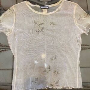 Vintage aqua blues white sheer butterfly Top size Medium unique